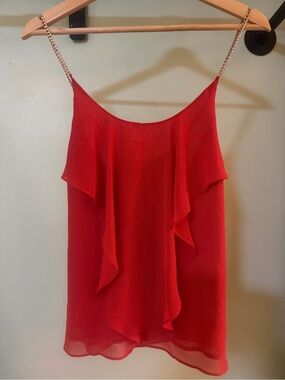 Marciano Red Chiffon Ruffle Cami with Chain Straps